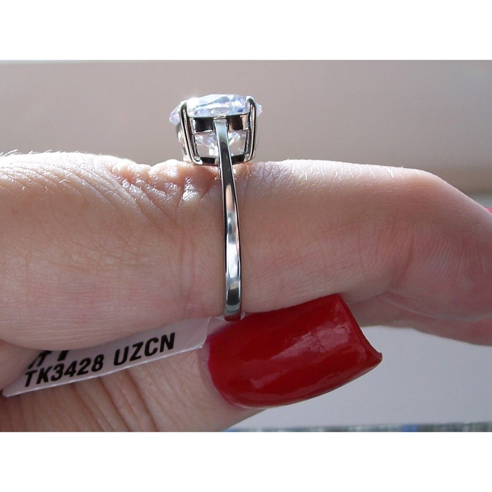 Round Cut Solitaire Ring Cubic Zirconia Stainless Steel Women's - Picture 8 of 16